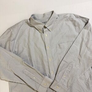 LLBean Mens Long Sleeve Striped Button Down Shirt Fitted Cotton 17 1/2 35